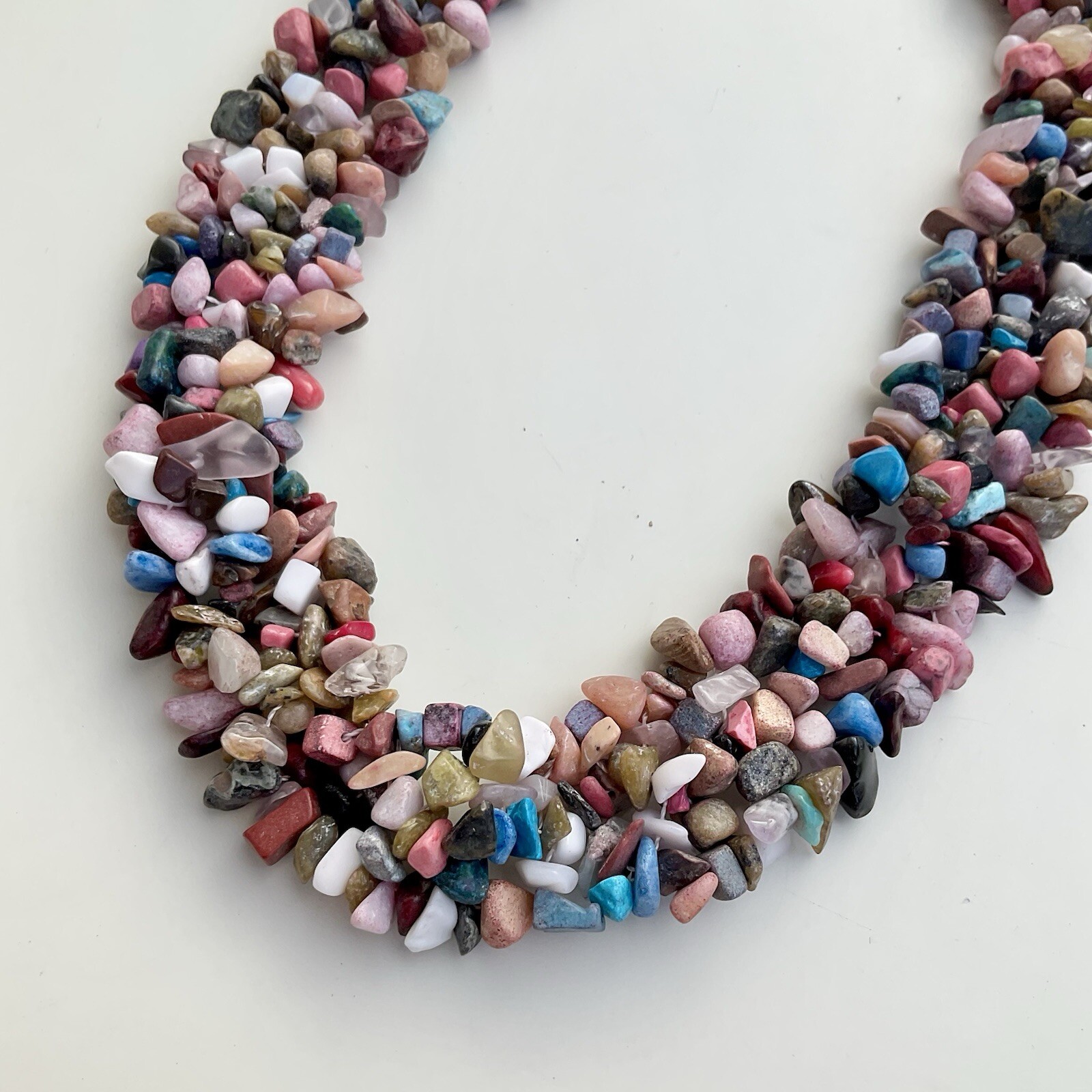Handcrafted Multicolor Chipped Gemstone Collar Statement Necklace, 17 Inches