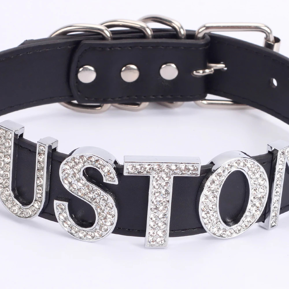 Custom Letters Necklaces 30mm Width Women Collar Choker Necklaces PU Leather H5