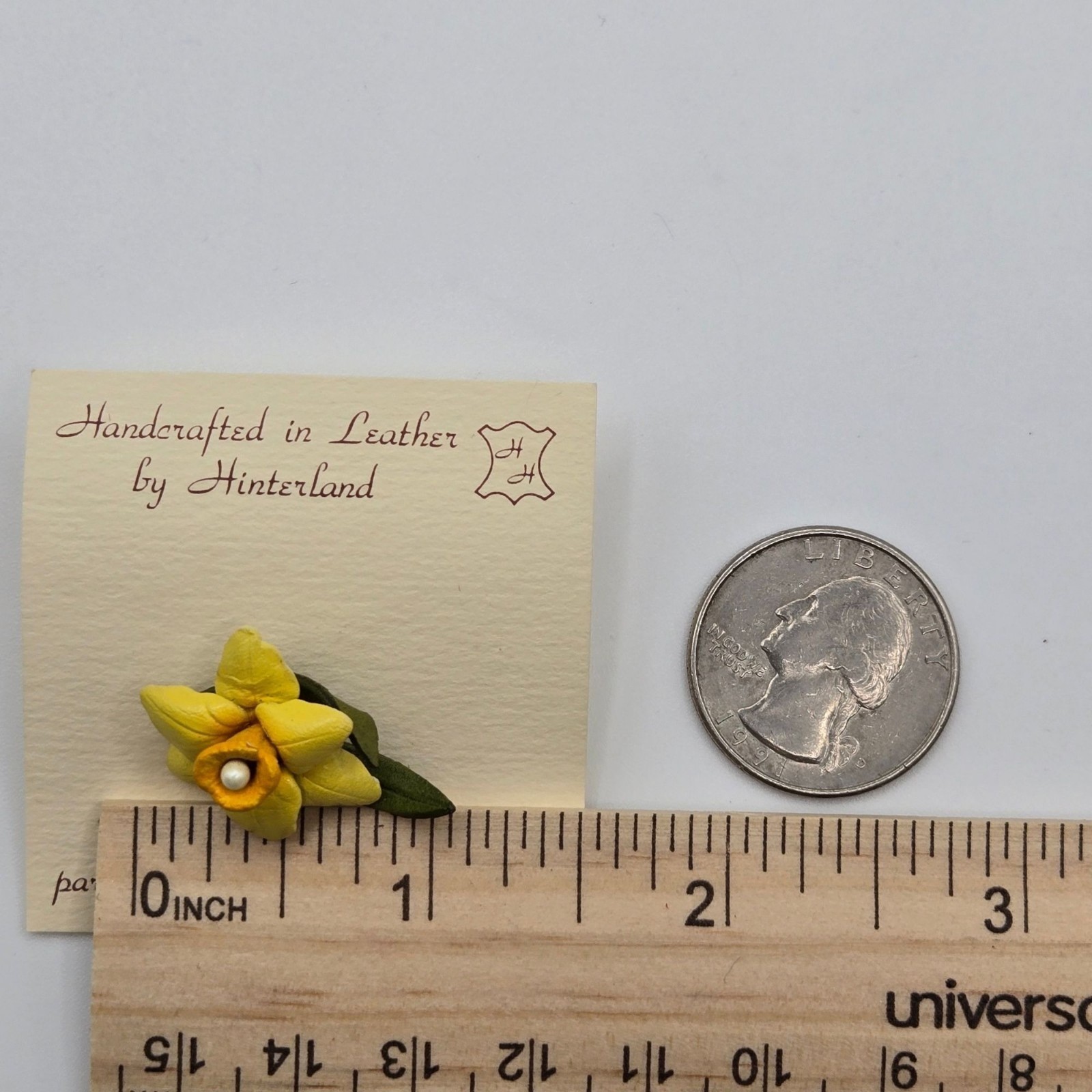 Hinterland Leather Narcissus Flower Pin March Birth Month Yellow Floral 1″