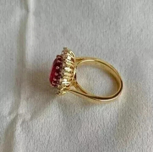 2.50Ct Oval Cut Lab Created Red Ruby Halo Engagement Ring 14K Yellow Gold Plated