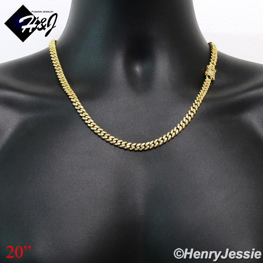 925 STERLING SILVER 18-30″X6MM GOLD PLATED CUBIC ZIRCONIA CUBAN CURB NECKLACE*19