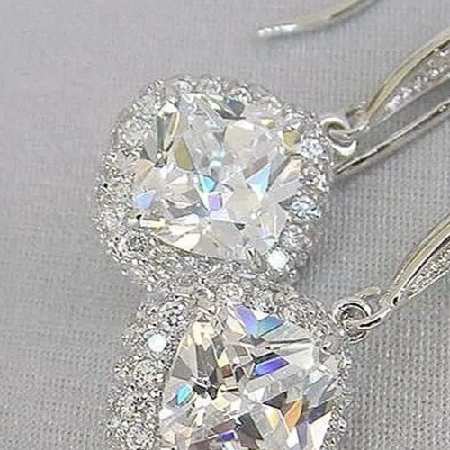 Drop Earrings Full Of Shiny Zircon Inlaid Rhombus Shape Synthetic Gems