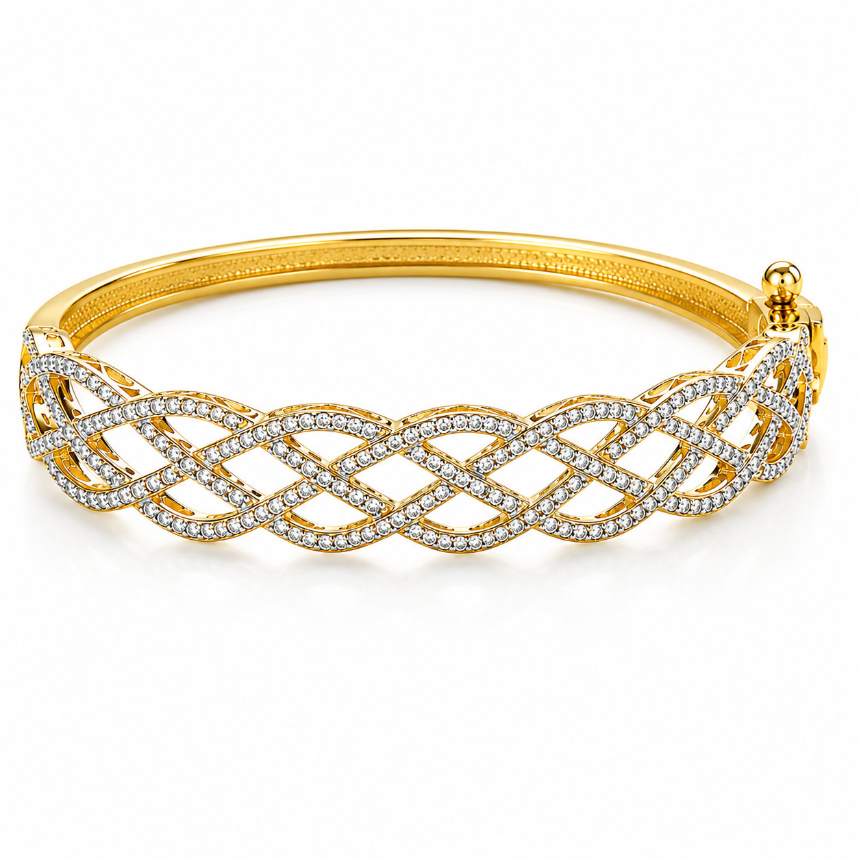 Gold Tone Pave Criss Cross Weave Bangle Bracelet Elegant Women’s Cuff 7-8″