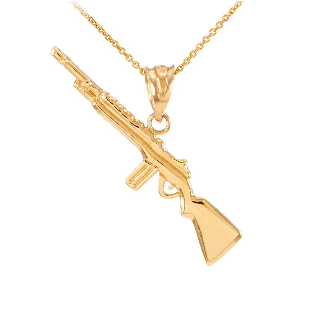 Gold Rifle with Magazine Pendant Necklace (Available in Yellow/Rose/White Gold)