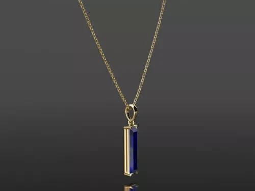 2 Ct Baguette Cut Simulated Blue Sapphire Unisex Pendant 14K Yellow Gold Plated