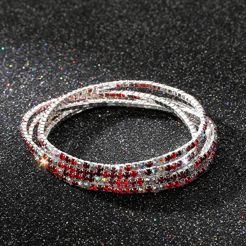 5 Pc Elastic Crystal Rhinestone Bracelet Women Gold Tone Round Chain Jewelry