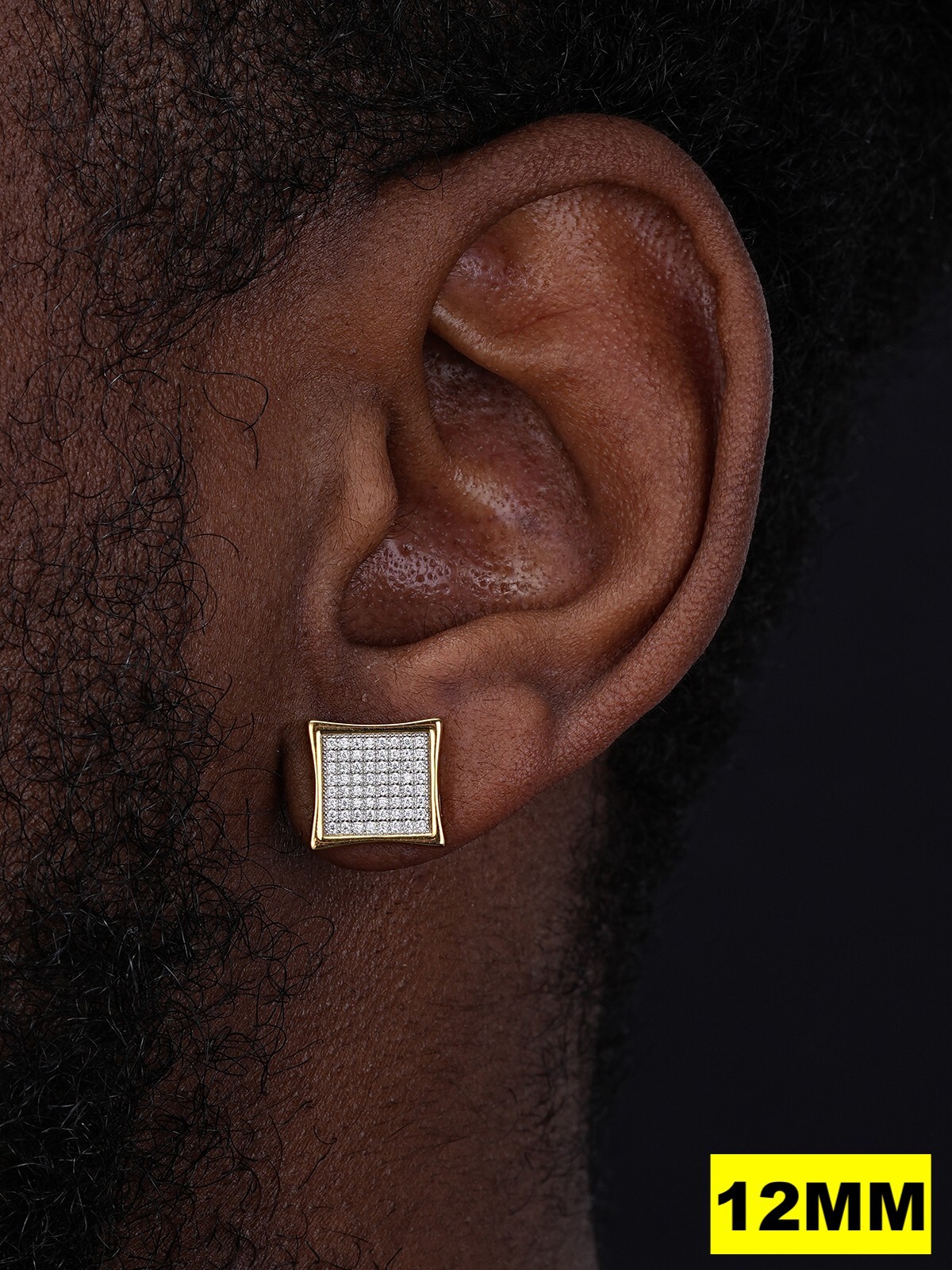 Square Kite Earrings Iced CZ Hip Hop Mens Ladies 4mm-18mm 14k Gold Plated