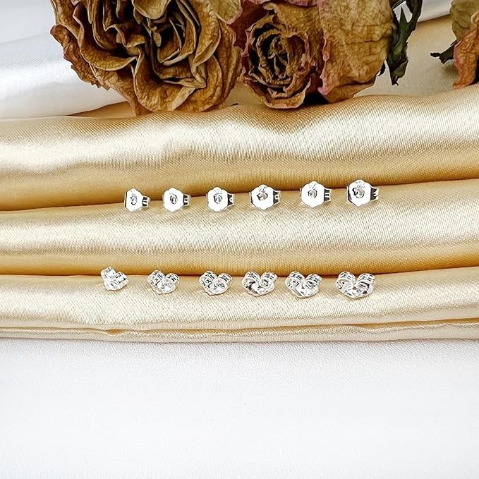 12PCS Silver 925 Sterling Silver Earring Backs Replacement Locking Stud Nuts