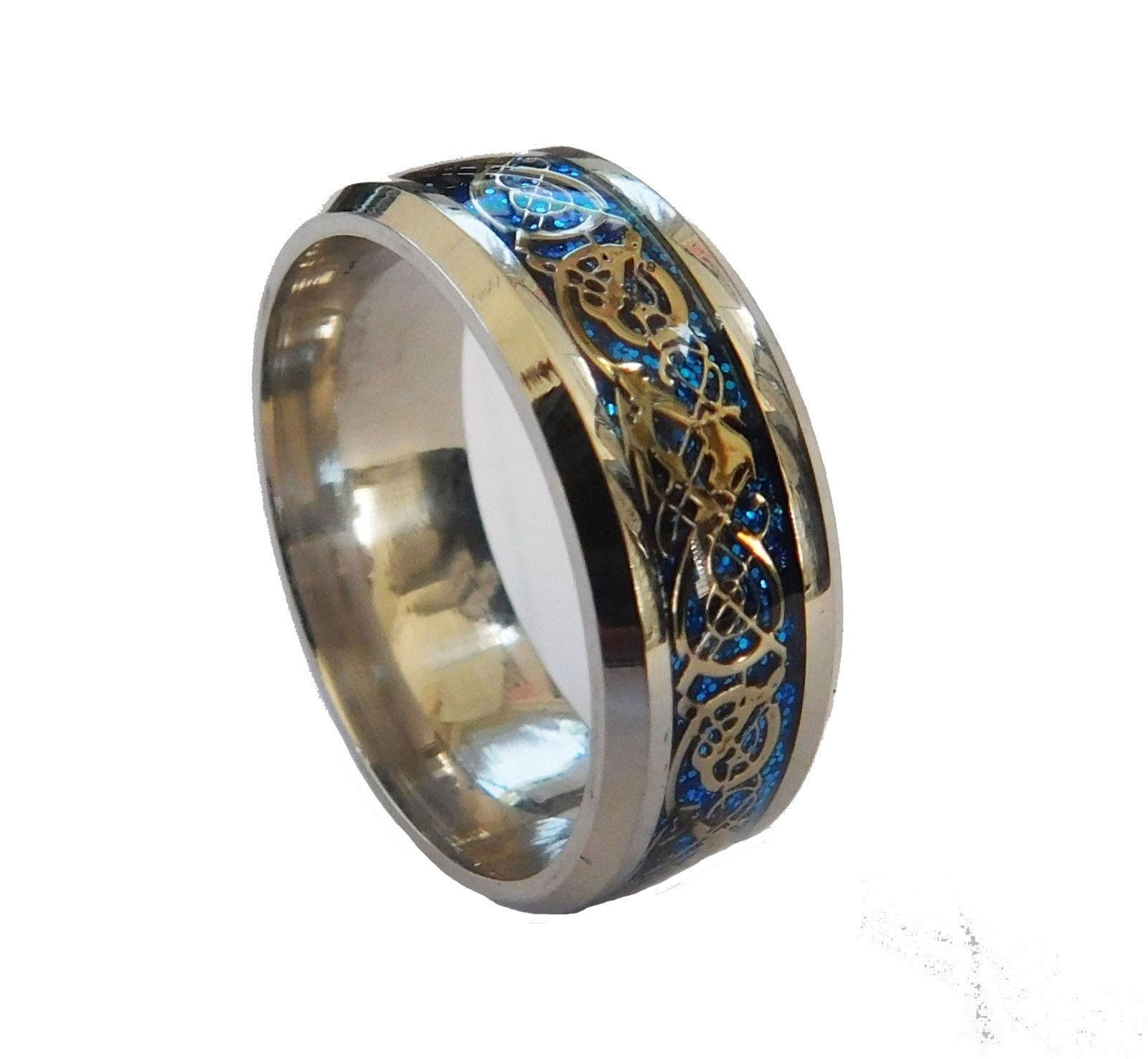 MENDEL Mens Celtic Blue Stainless Steel Dragon Wedding Band Ring For Men Women