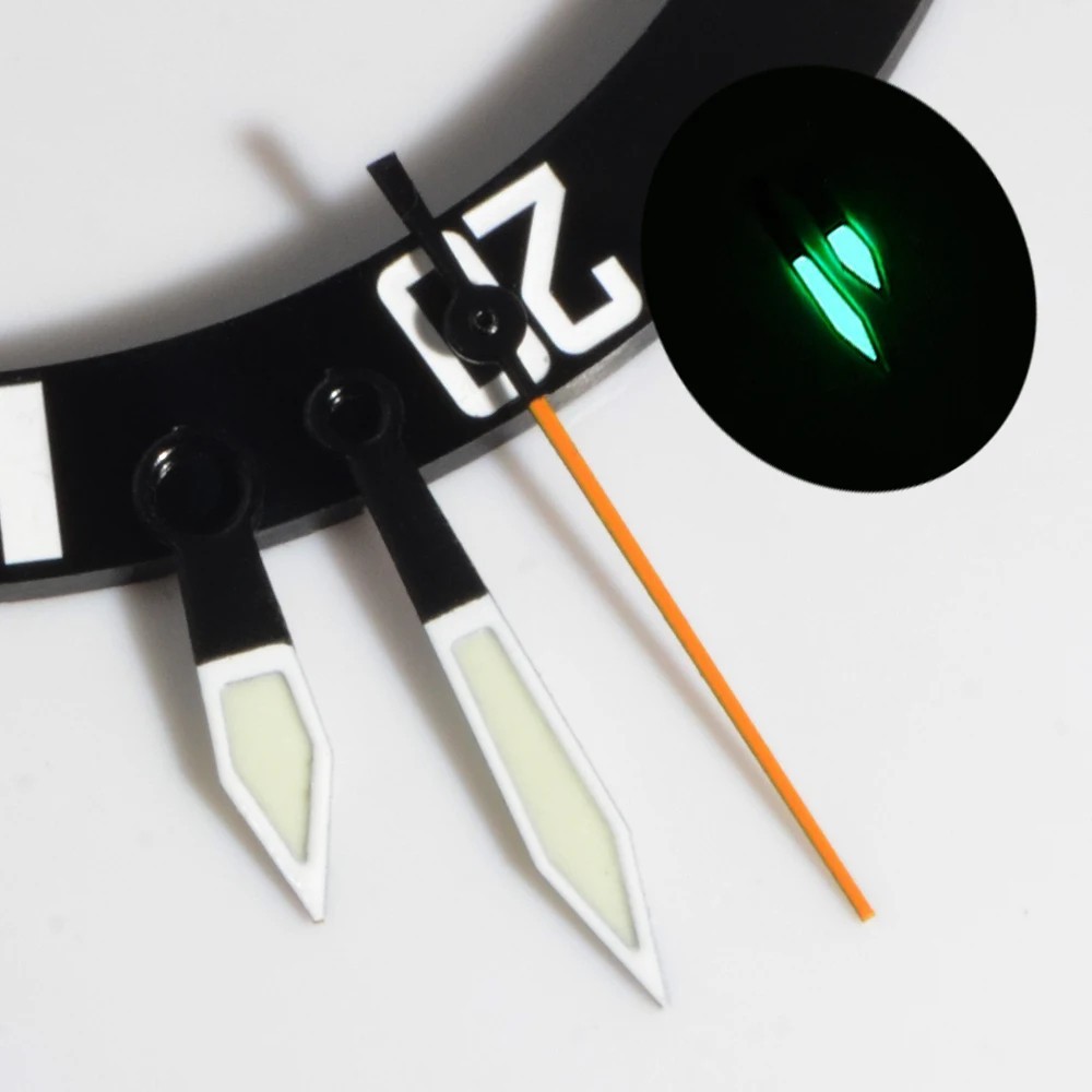 Watch Hands C3 Green Luminous Black White 8x12x12.5mm For NH35 NH36 Set