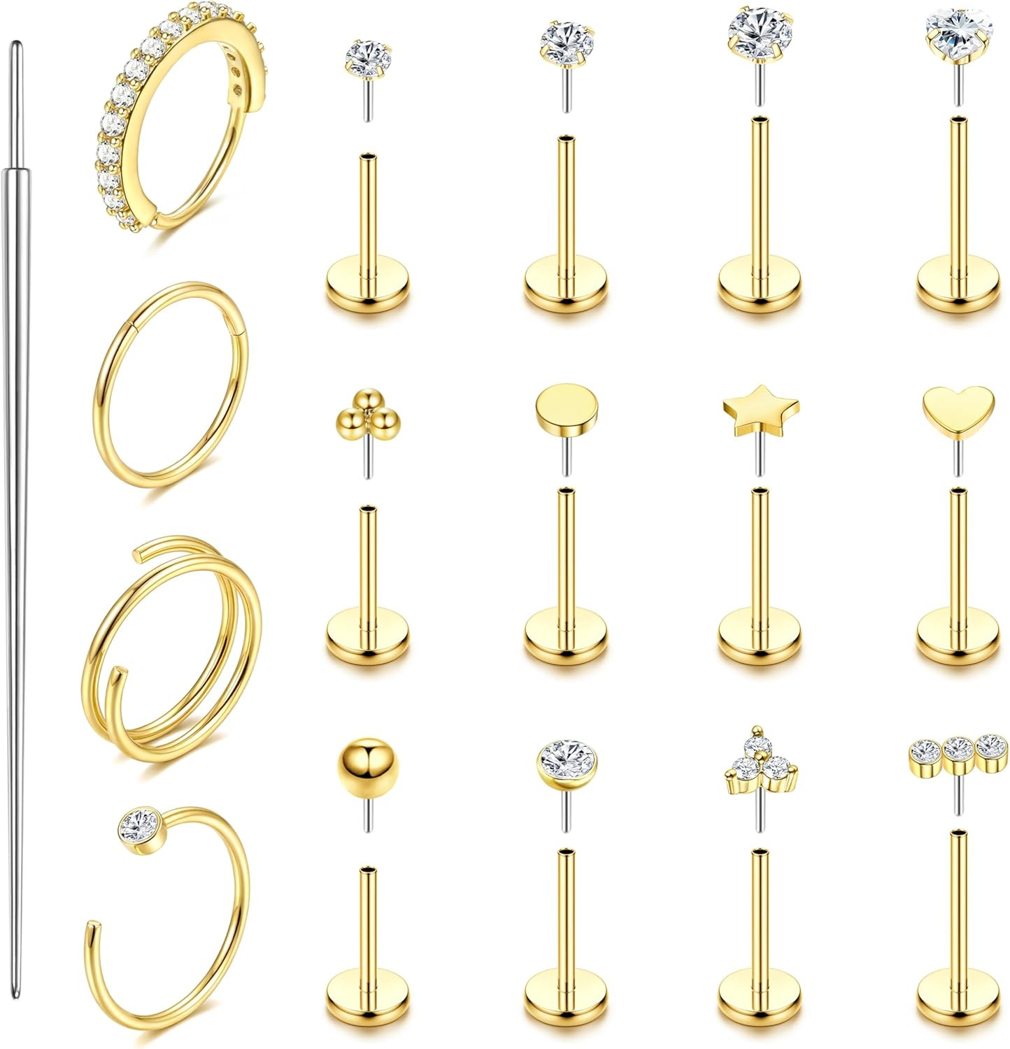 14K Gold Filled Nose Rings Studs Hoops for Women Men 20G 18G Hypoallergenic Surg
