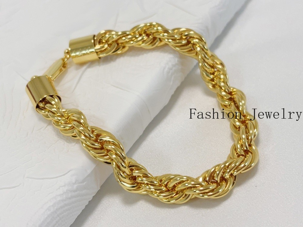 14K Yellow Gold 10.5mm Diamond Cut Rope Chain Link Bracelet Men Women 7.5″