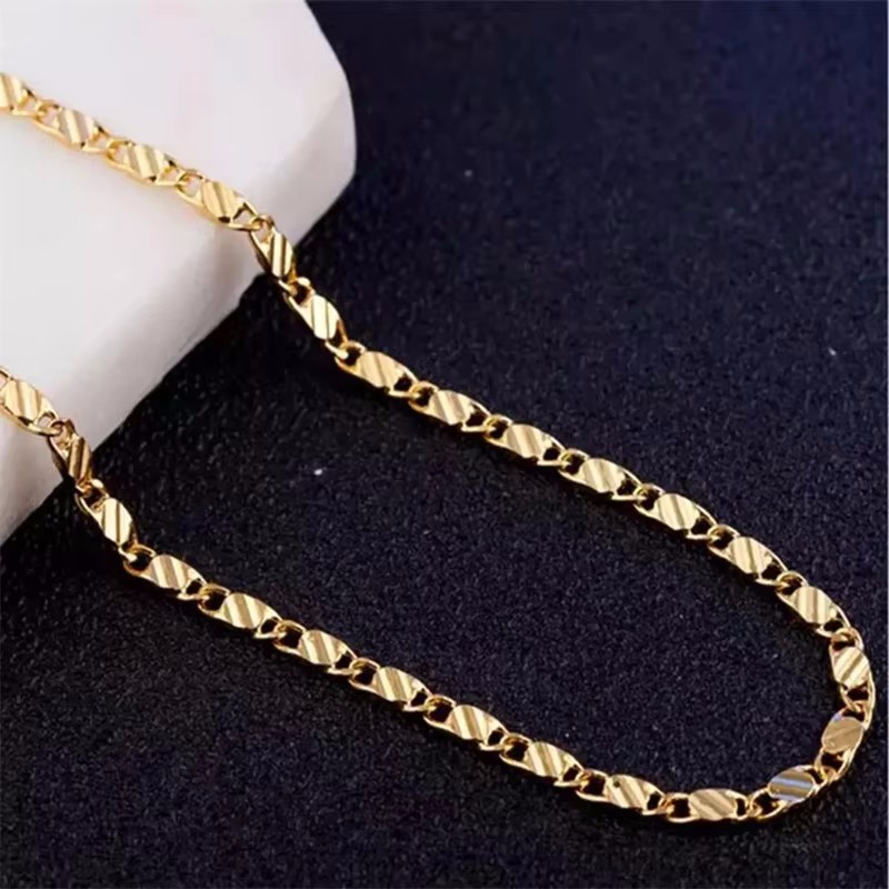 18K Gold Plated 2mm Chain Necklace 16-30in Women Men 925 Silver Plated