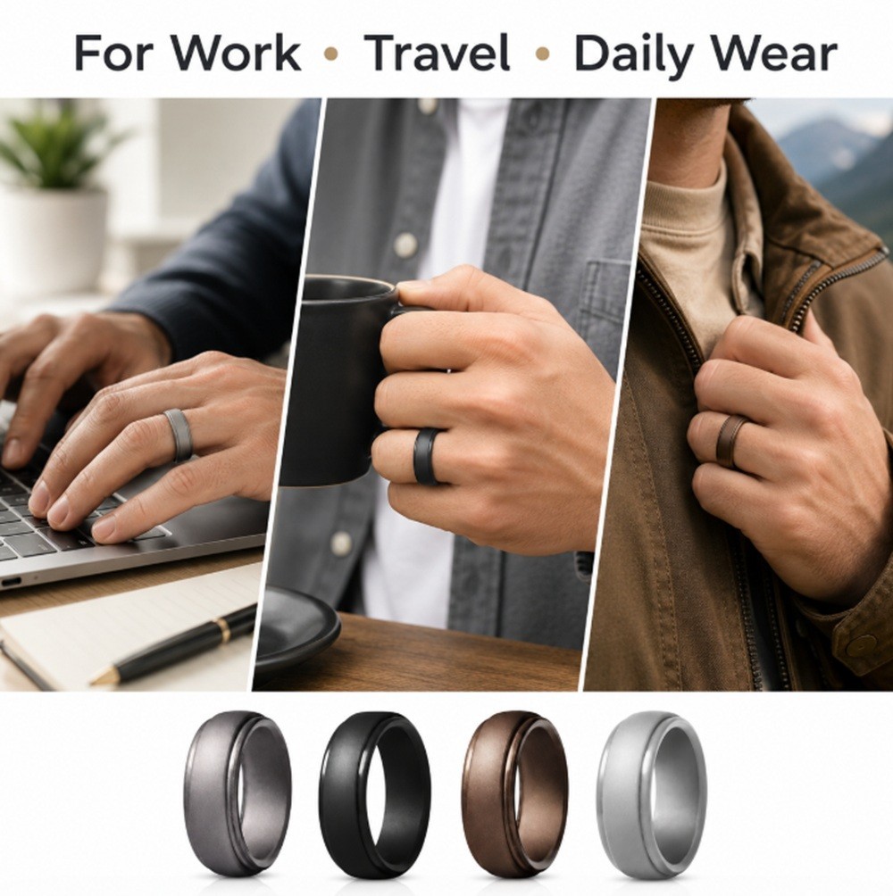 4-Pack Silicone Wedding Rings, Unisex Rubber Bands for Active Lifestyles & Sport