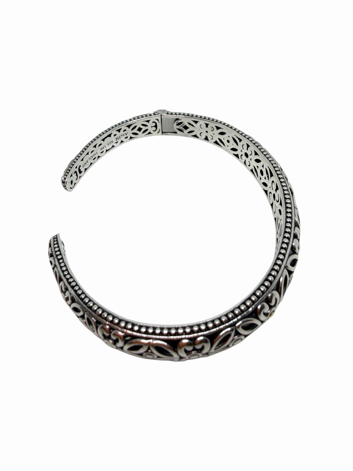 Angela By John Hardy Sterling Silver 14Kt Gold Floral Hinged Cuff Bracelet