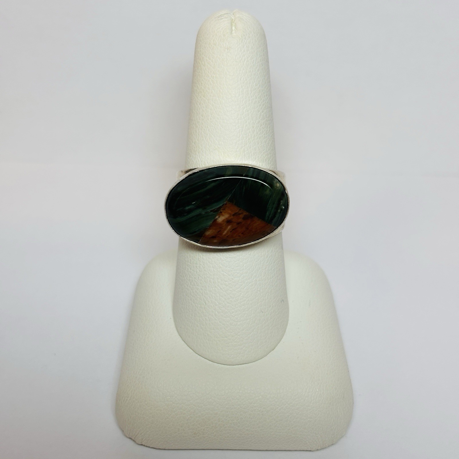 DTR Jay King Sterling 925 Silver Green Orange Oval Stone Ring Sz 8.75