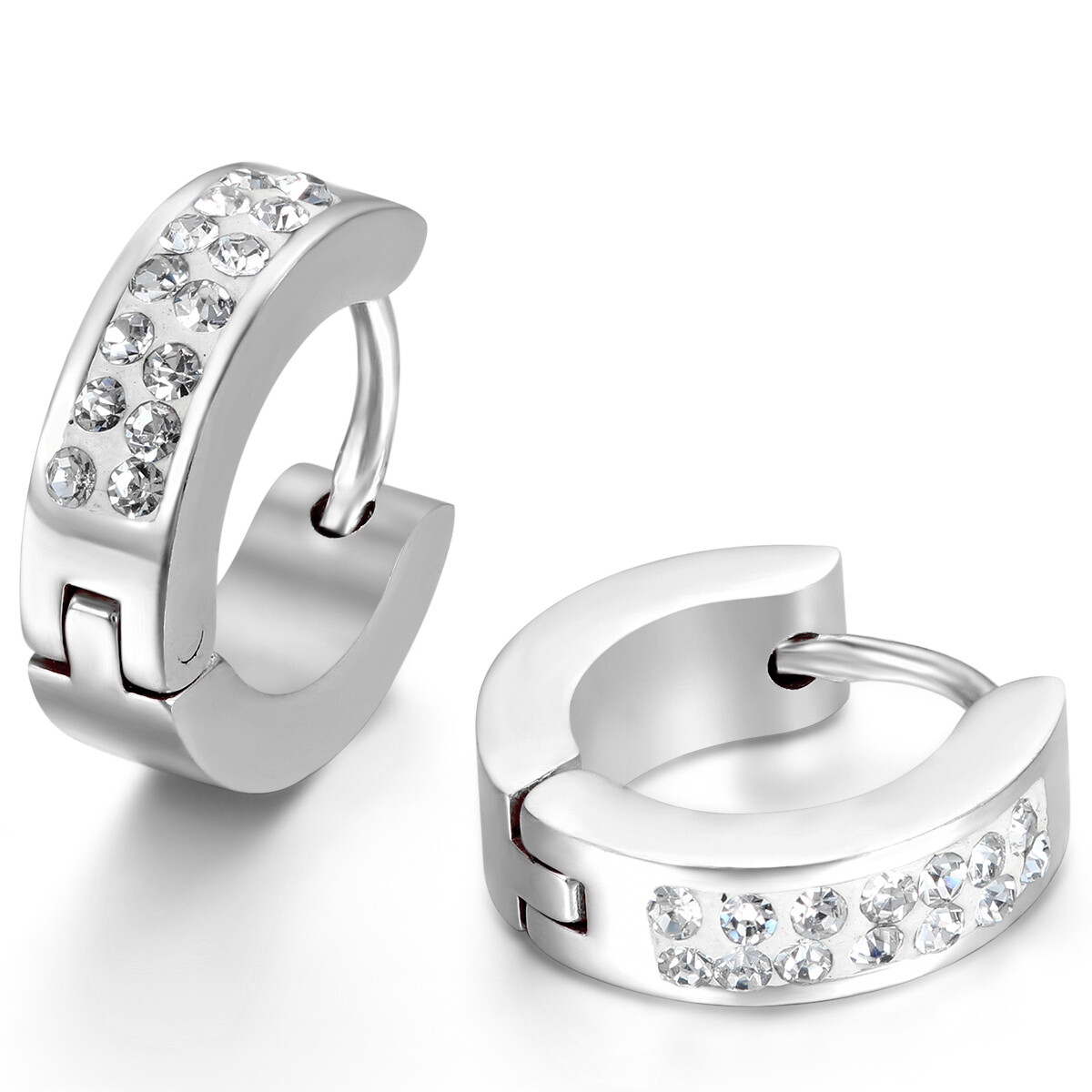 Men’s Women’s Unisex Stainless Steel Rhinestone Charm Hoop Huggie Earrings 2PCS