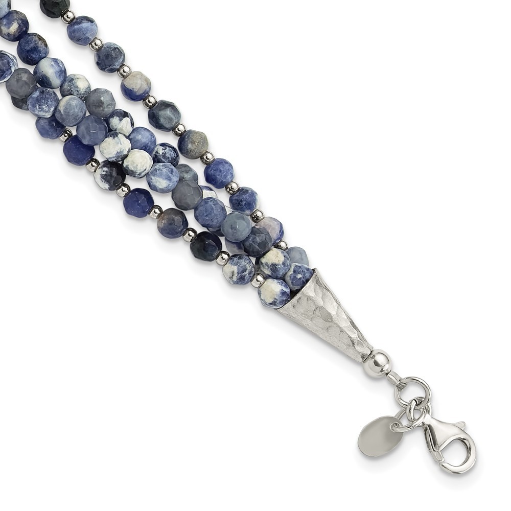 Sterling Silver Blue/White Sodalite Beaded 4-Strand Bracelet 8″ w/1in ext.