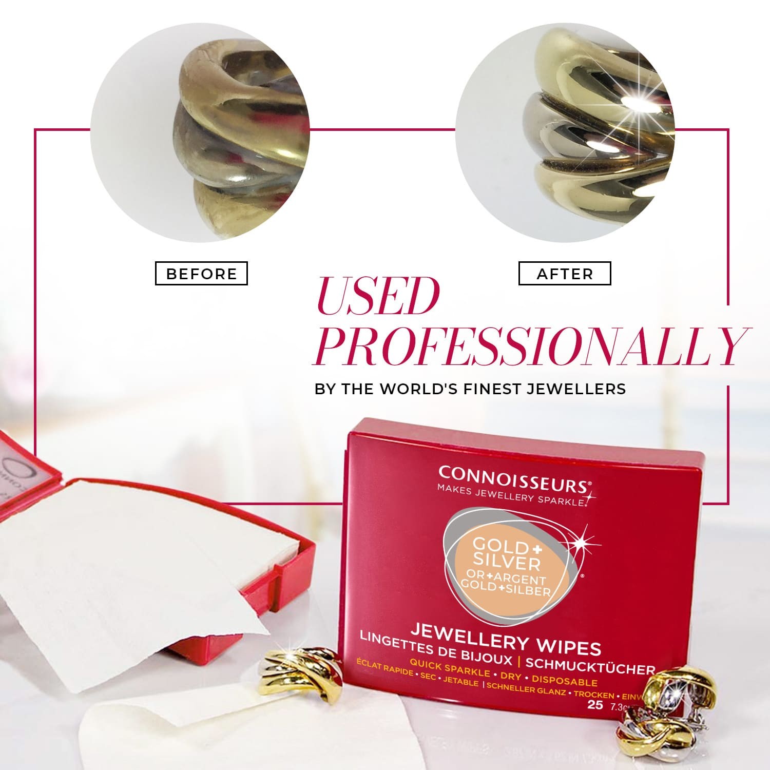 Connoisseurs Jewellery Wipes – Pre-Cut Cleaning Wipes for Jewelry