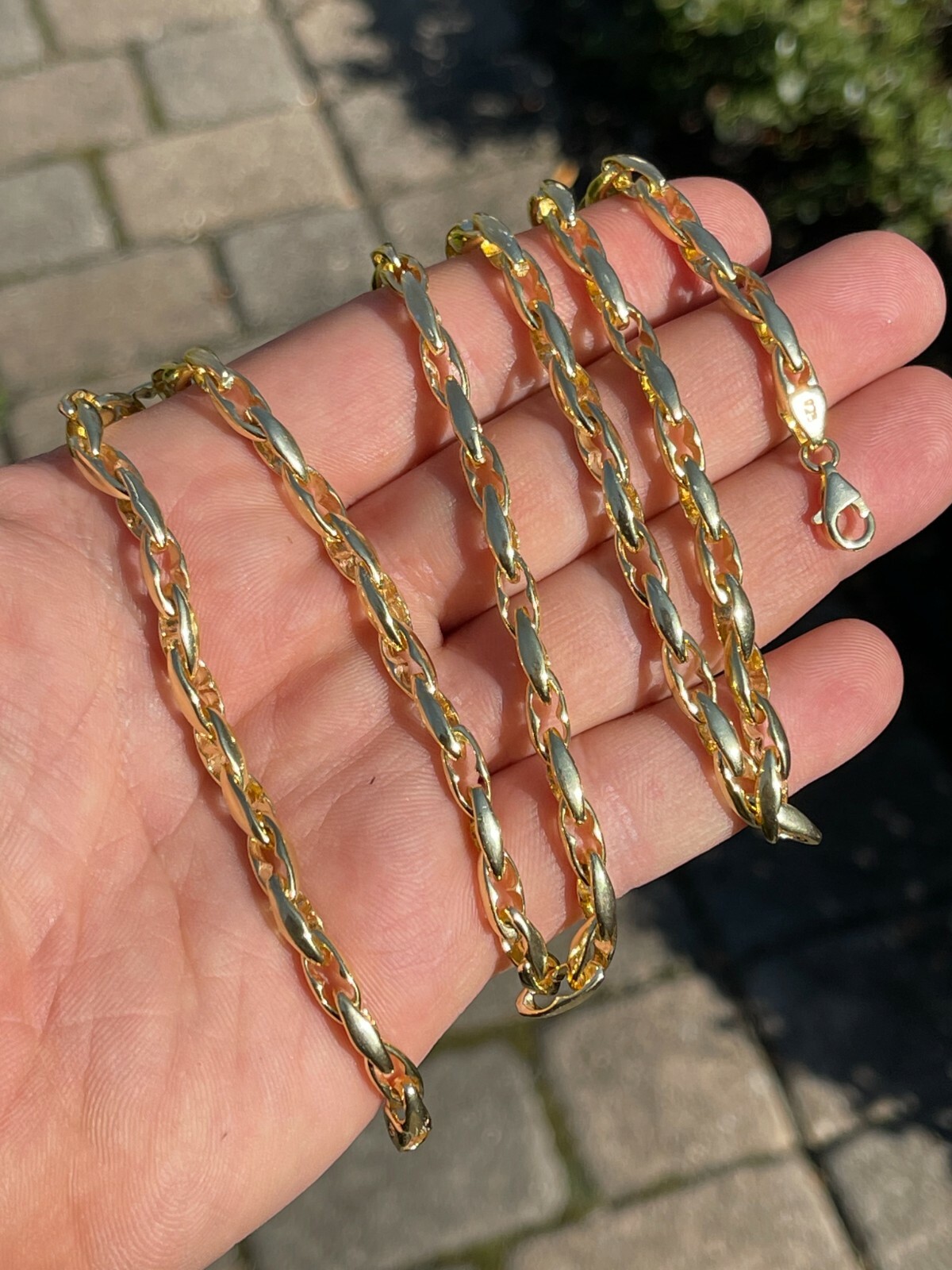 14k Gold Plated 925 Silver 5mm Custom Anchor Rolo Link Chain Necklace Bracelet