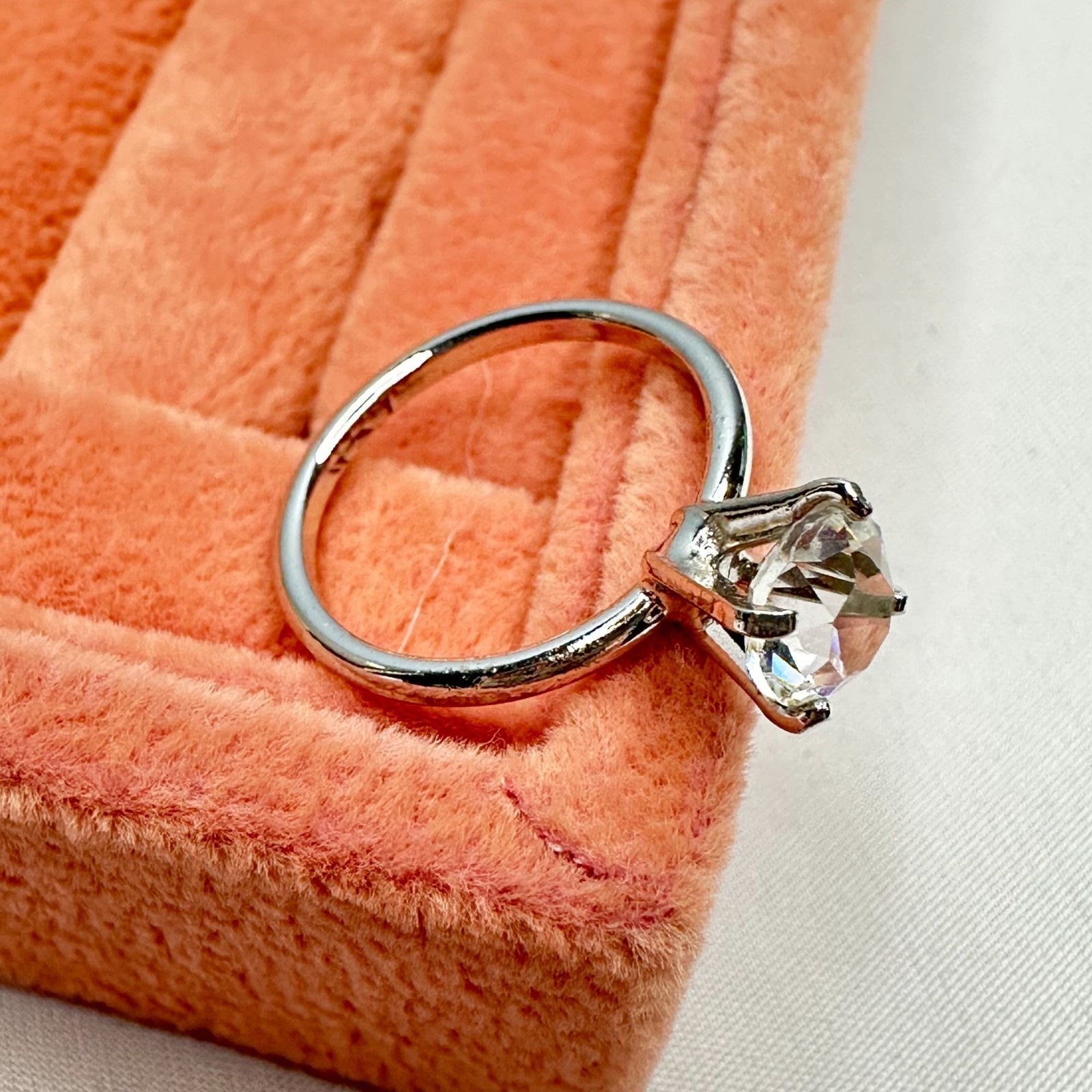 Classic Round Brilliant Solitaire Ring Silver Tone Faux Diamond Minimalist Sz 7