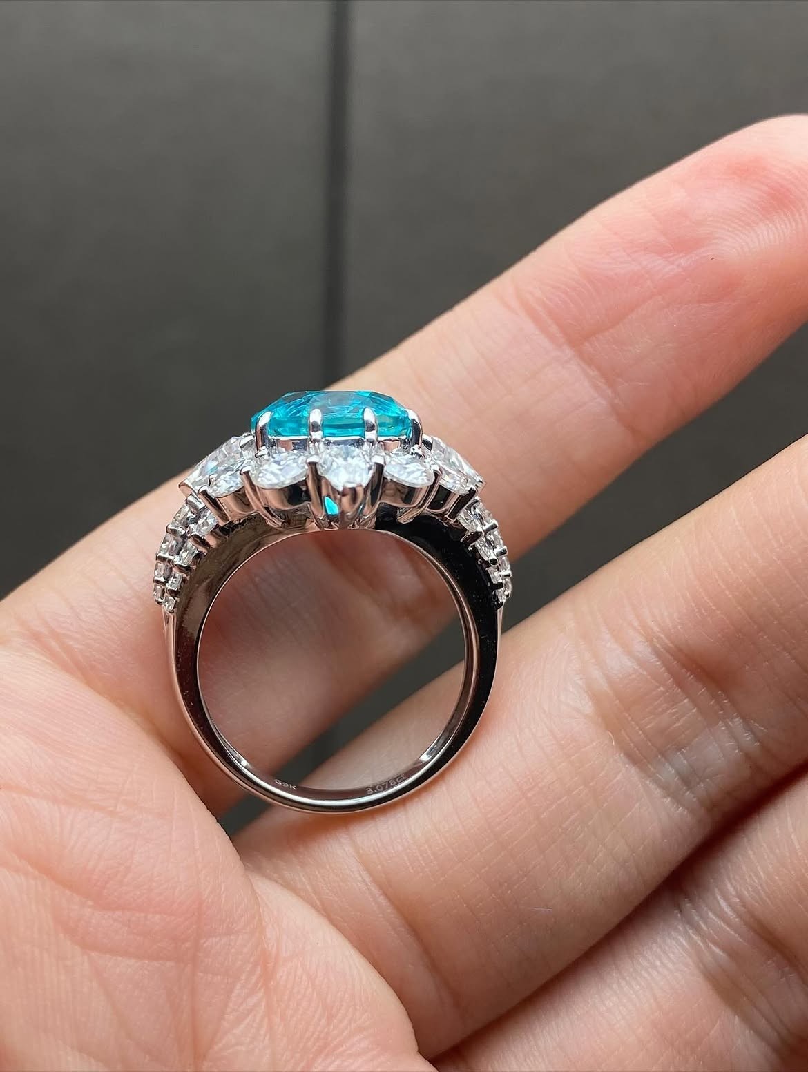 4.45 CT Oval Cut Paraiba Tourmaline & Diamond Engagement Ring 14K White Gold