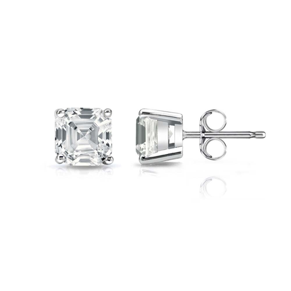 925 Sterling Silver 2.00CTTW Asscher Cut Stud Earrings 6MM For Men & Women