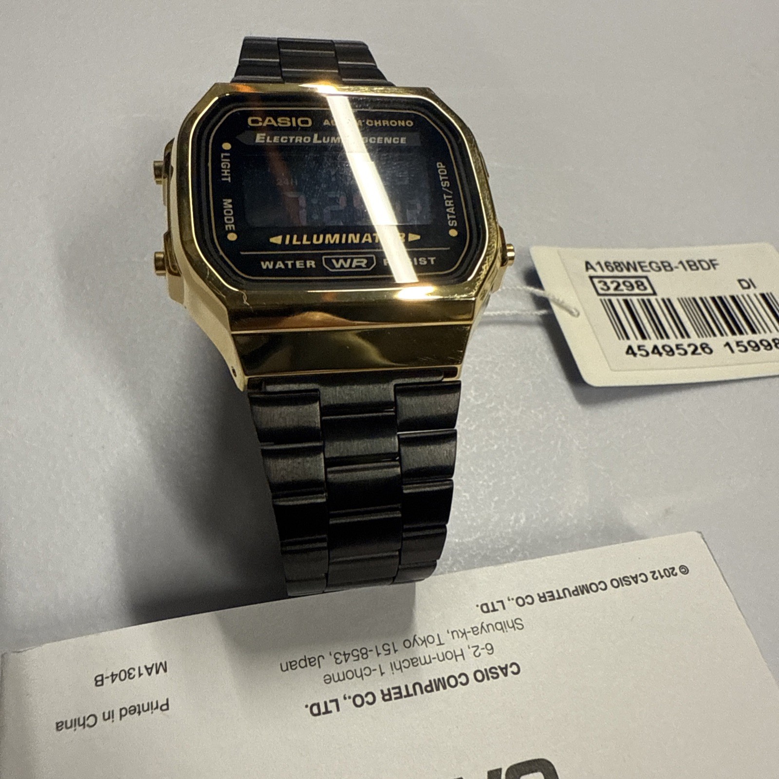 Used Casio A168WEGB-1B Unisex Retro Adults Watch, Black Stainless Steel Band