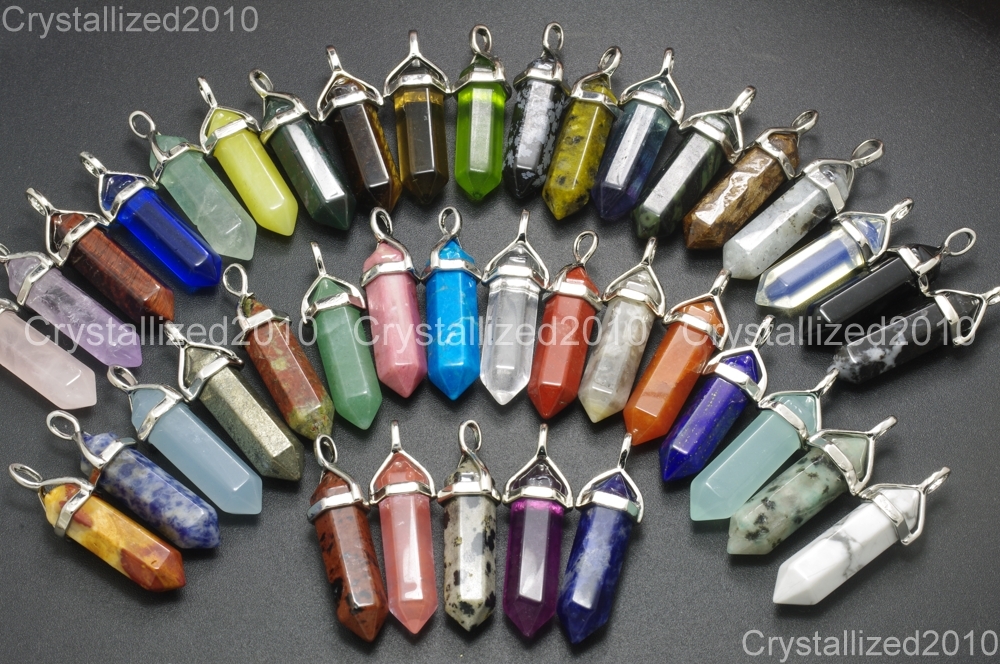 Natural Gemstones Hexagonal Pointed Reiki Chakra Healing Pendant Necklaces Beads