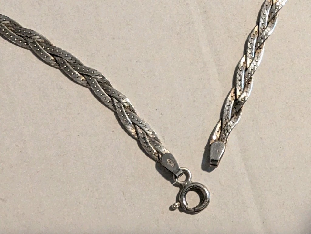Italian Sterling Braided Herringbone Necklace 50 Cm / 20 Inch 925 Italy 9.8 g