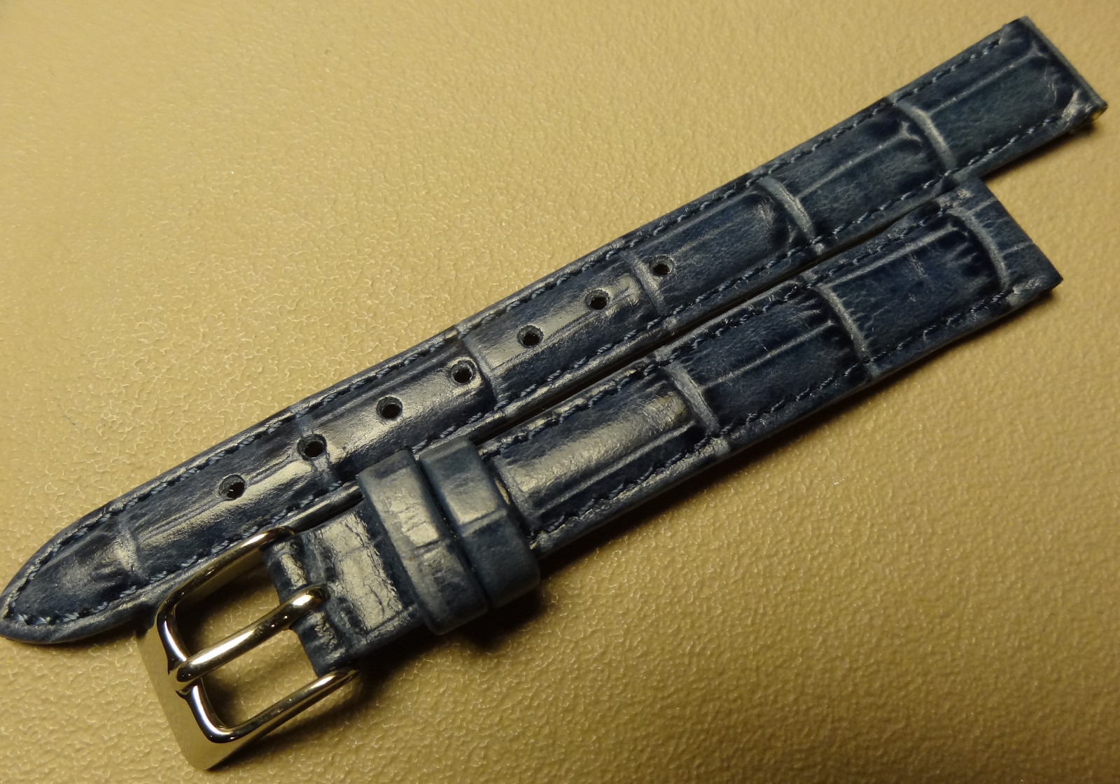 New 12mm Regular Womens Genuine Leather Blue Crocodile Grain Watch Band