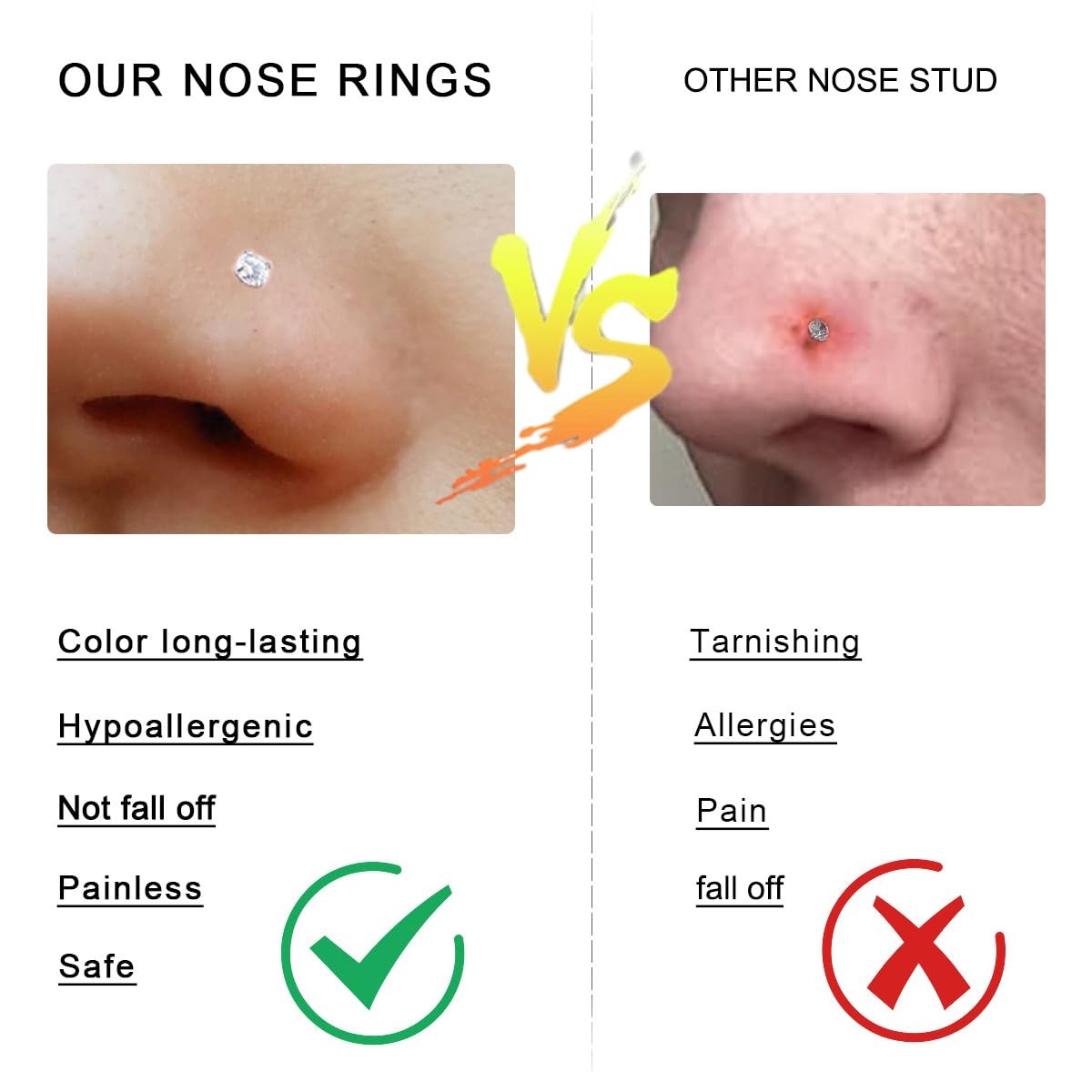 Gold Nose Rings Studs Set for Women Men 8Pcs 20G 316L Surgical Stainless Stee…