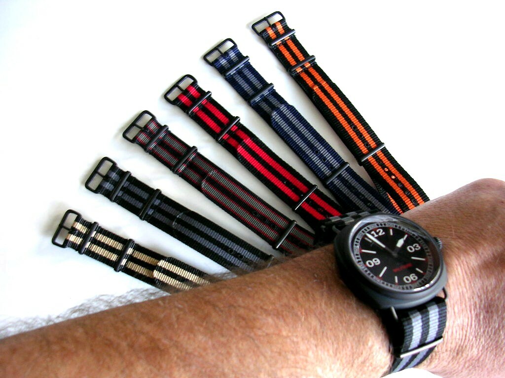22mm Bond stripe NATO G10 ® PVD nylon Military watchband RAF strap IW SUISSE 20m