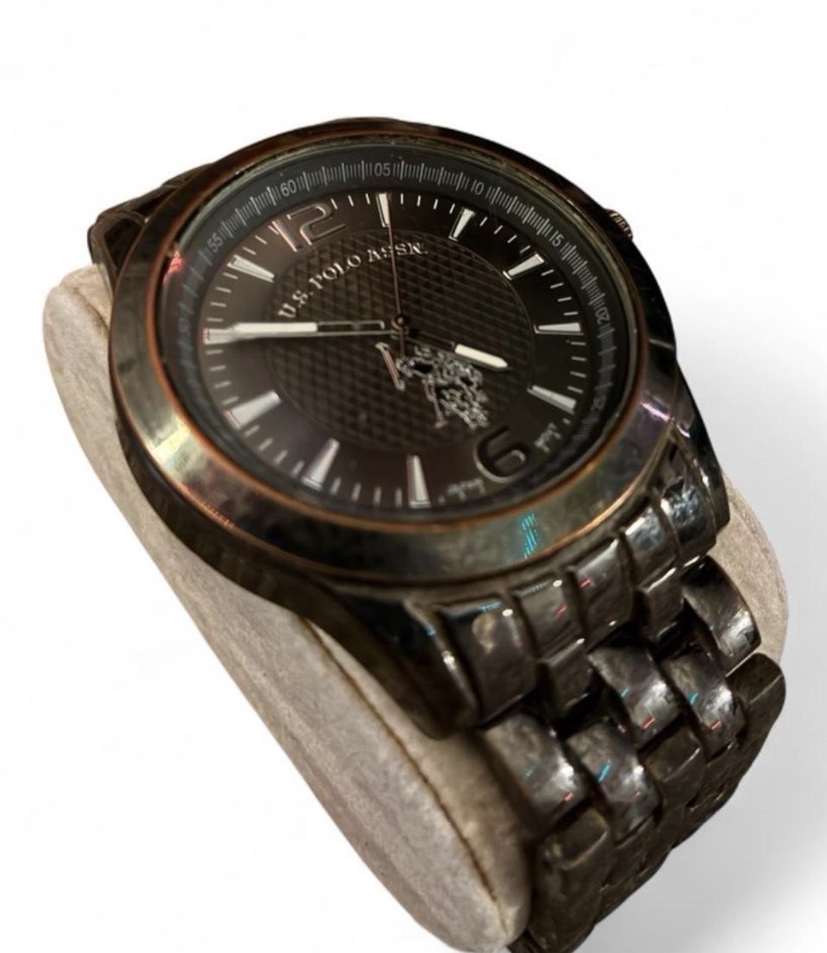 U.S. Polo Assn. Mens Quartz Analog Watch Black Dial Metal Bracelet 44-47mm