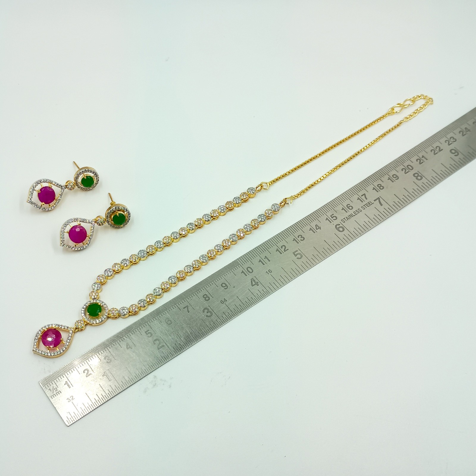 Round Stone Ruby Emerald Necklace Set 22k Gold Plated South Indian Jewelry