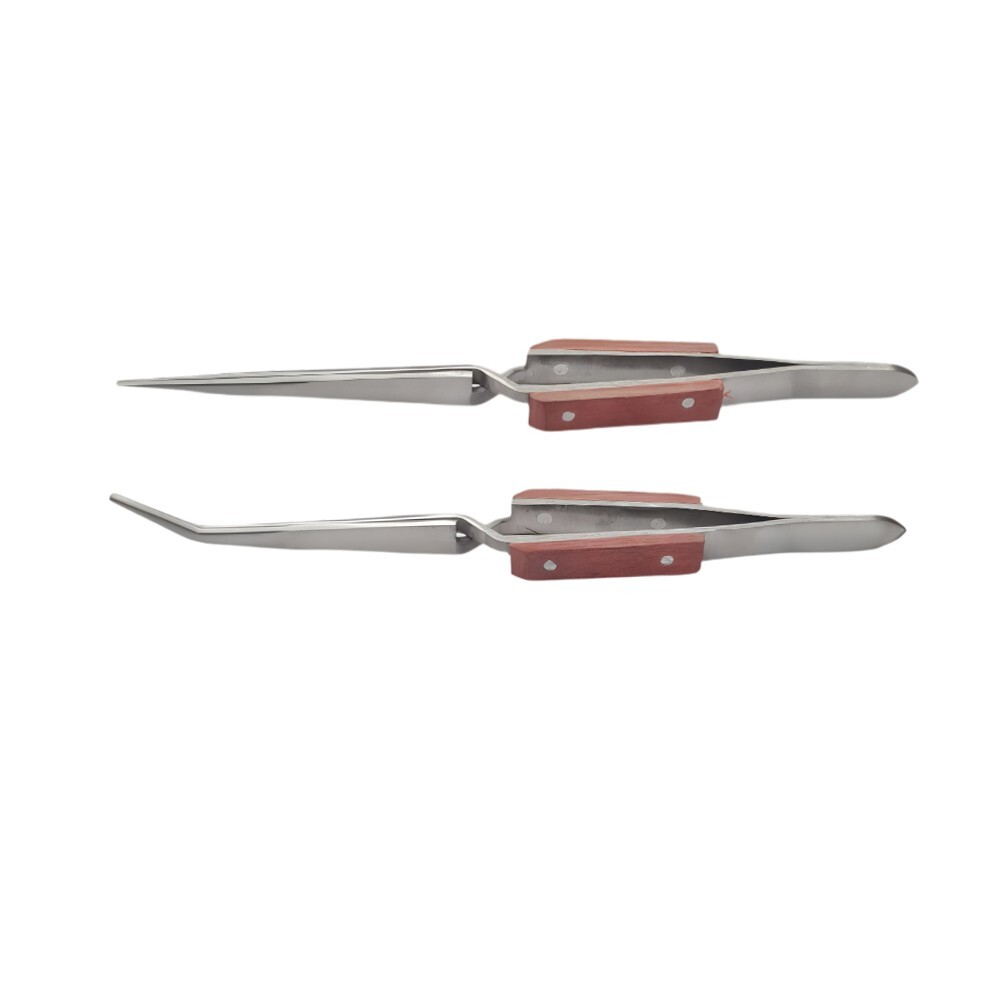 Set of 6 Cross Lock Fiber Grip Tweezers Self Closing 6-1/2″ Bent & Straight Tip