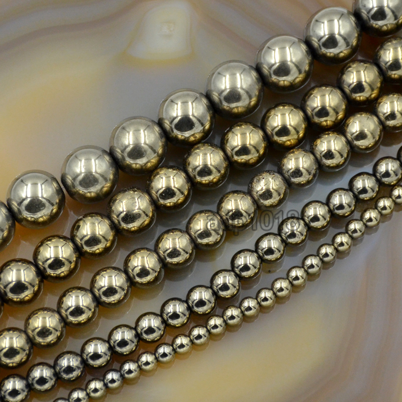 Natural Pyrite Hematite Round Gemstone Beads 15.5″ 2mm 3mm 4mm 6mm 8mm 10mm 12mm
