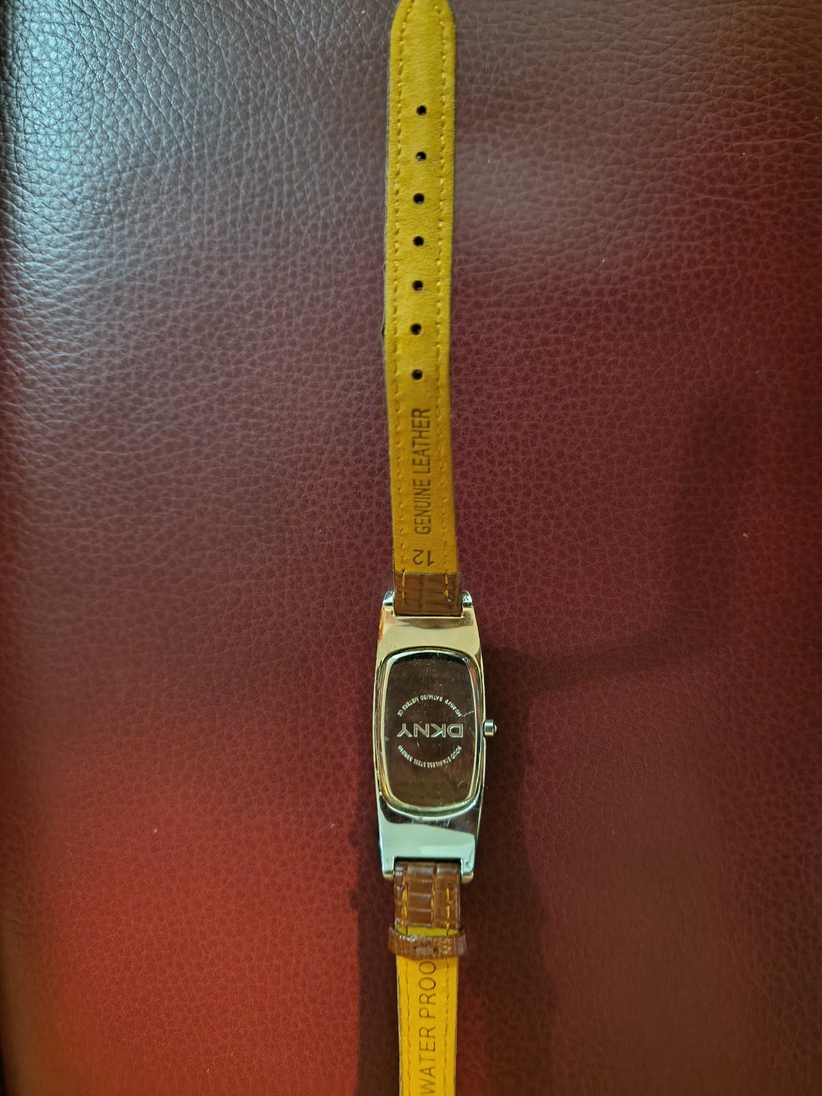 Vintage DKNY Women’s Watch Purple Dial Silver Tonneau Case Brown Leather NY-4019