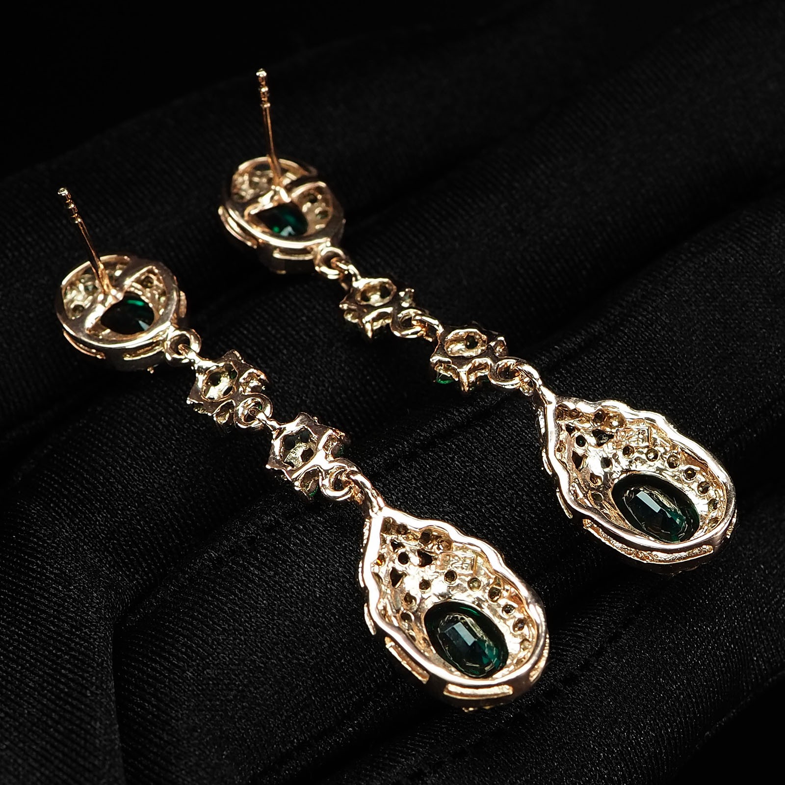 925 Sterling Silver Rose Gold Earrings Exquisite Vivid Green Emerald Rare 4.05Ct