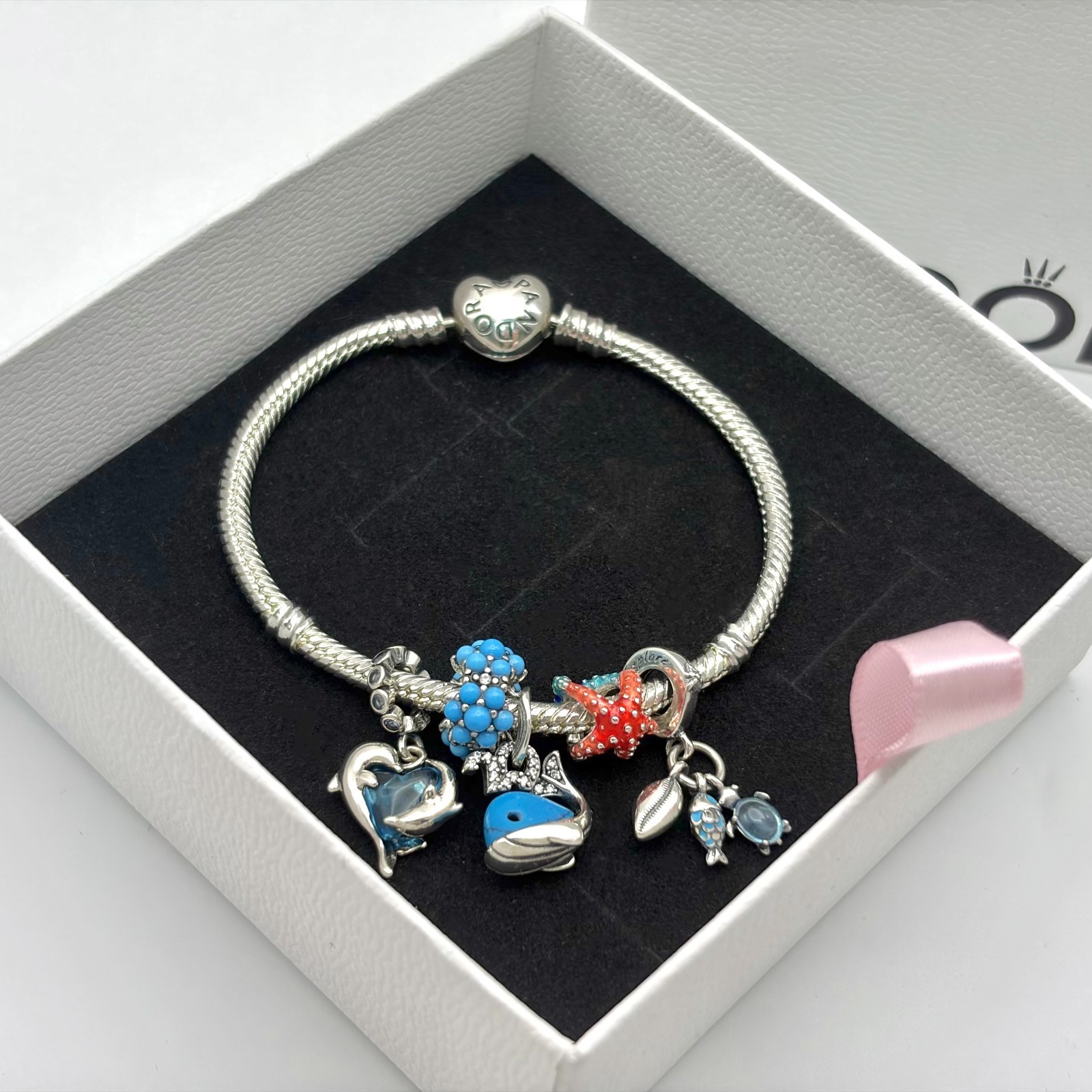 PANDORA #791697C01 Fish Sea Turtle & Conch Triple Charm WITH BOX