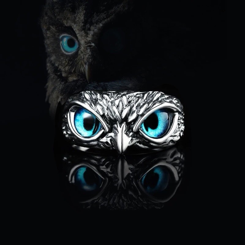 Silver Plated Blue Eye Owl Ring Women Jewelry Rings Adjustable Lab-Created B25