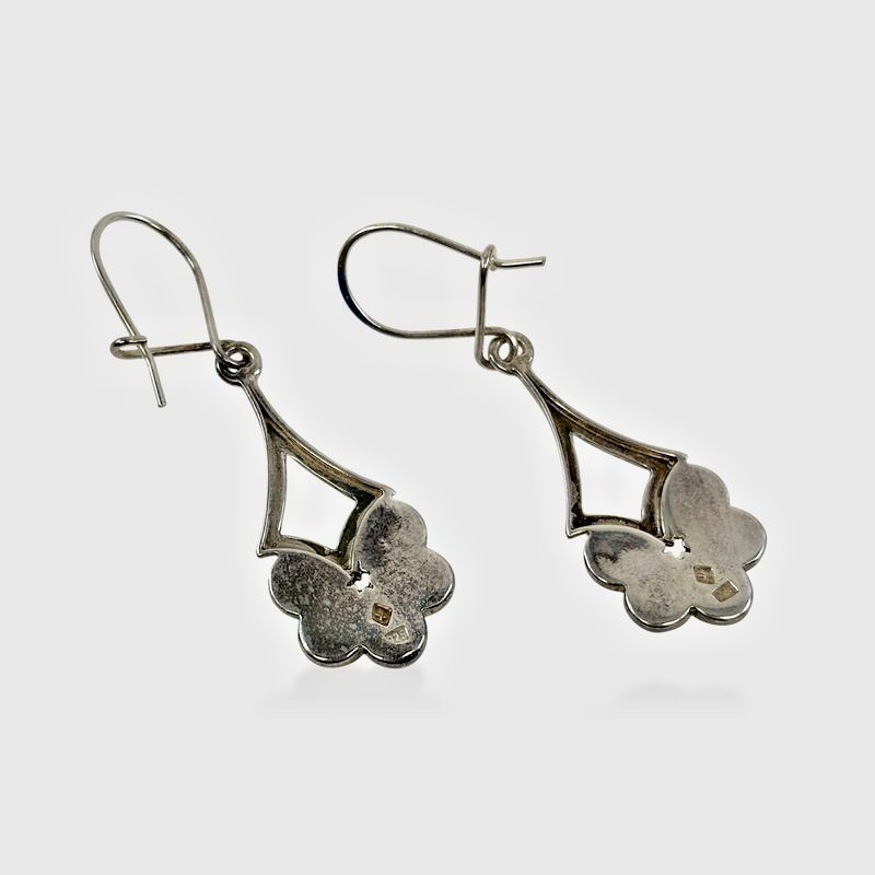 Vintage .925 Sterling Silver Amber Pierced Dangle Earrings