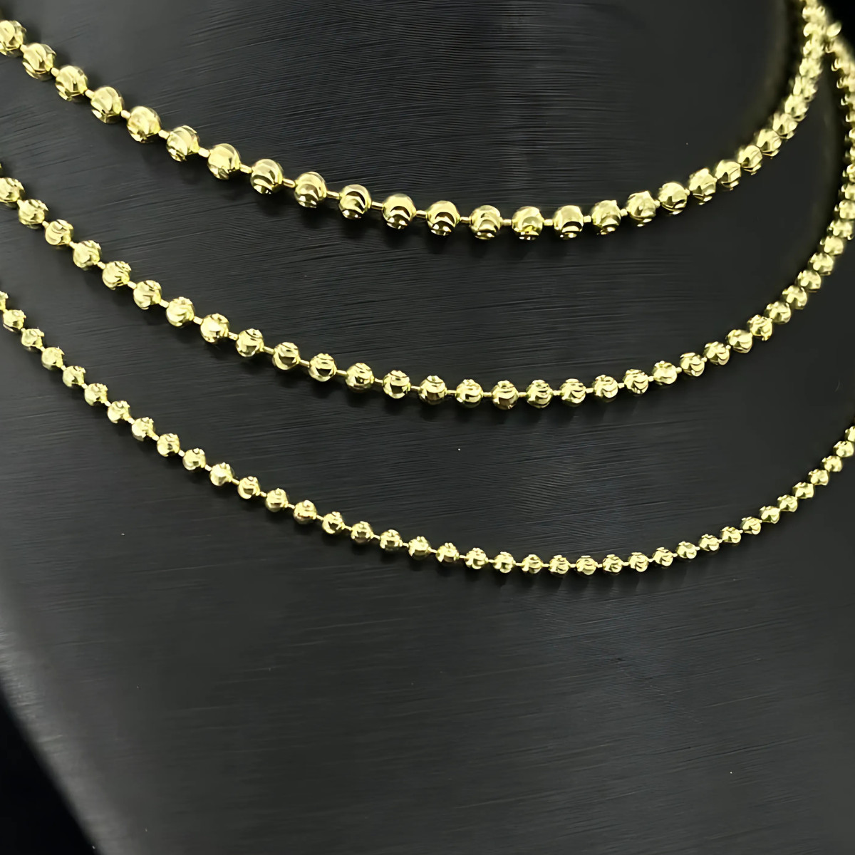 10K Yellow Gold Bead Bar Military Dog Tag Chain Necklace 16″ – 24″