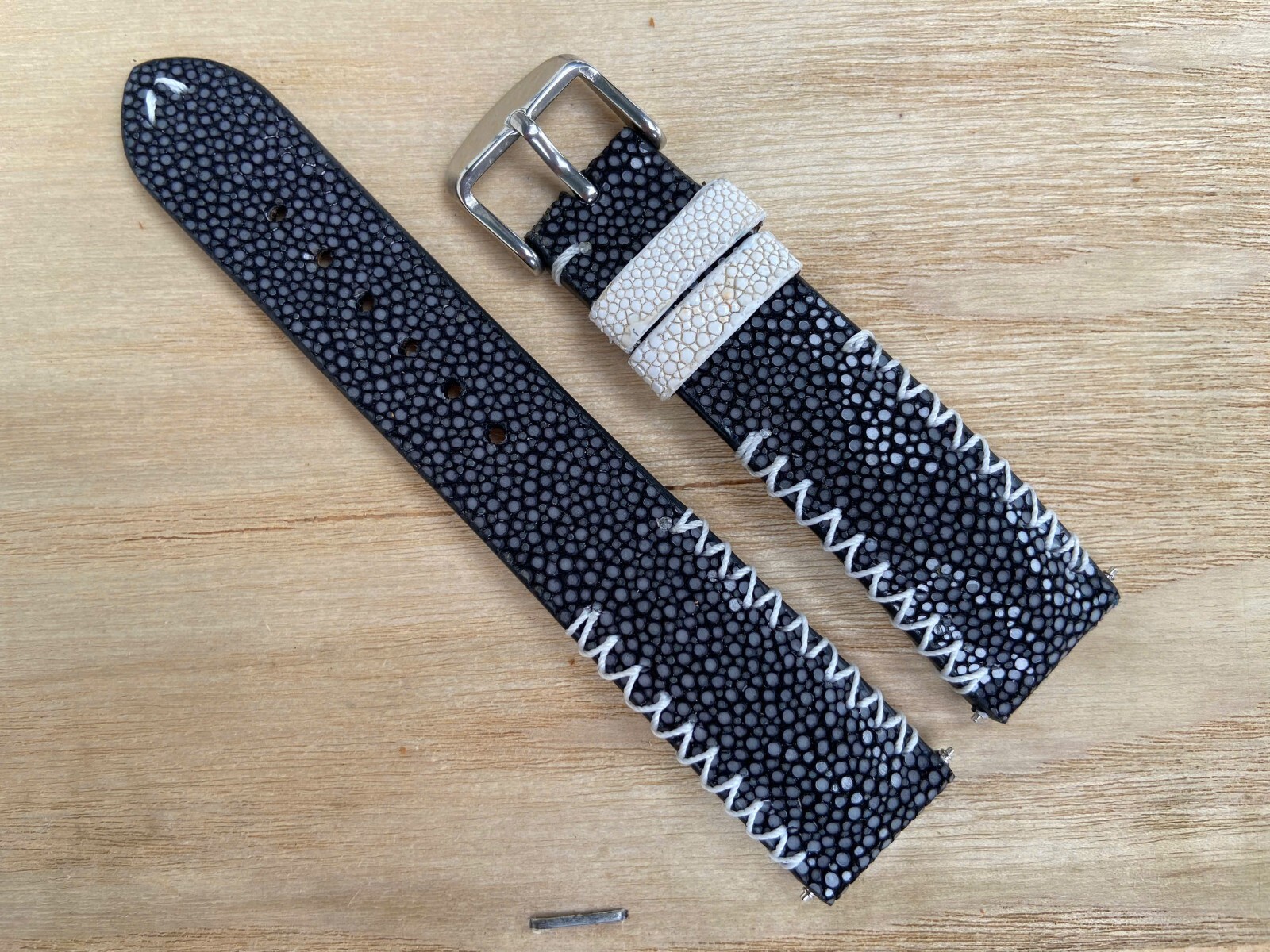 Black Stingray Leather Watch Strap Band, Size 16mm 18mm 19mm 20mm 22mm 24mm 26mm