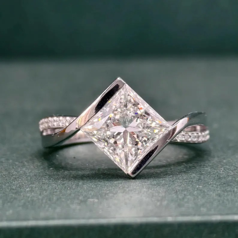 RARE 8.00 Ct Certified White Princess Cut Treated Diamond Ring 925 Silver