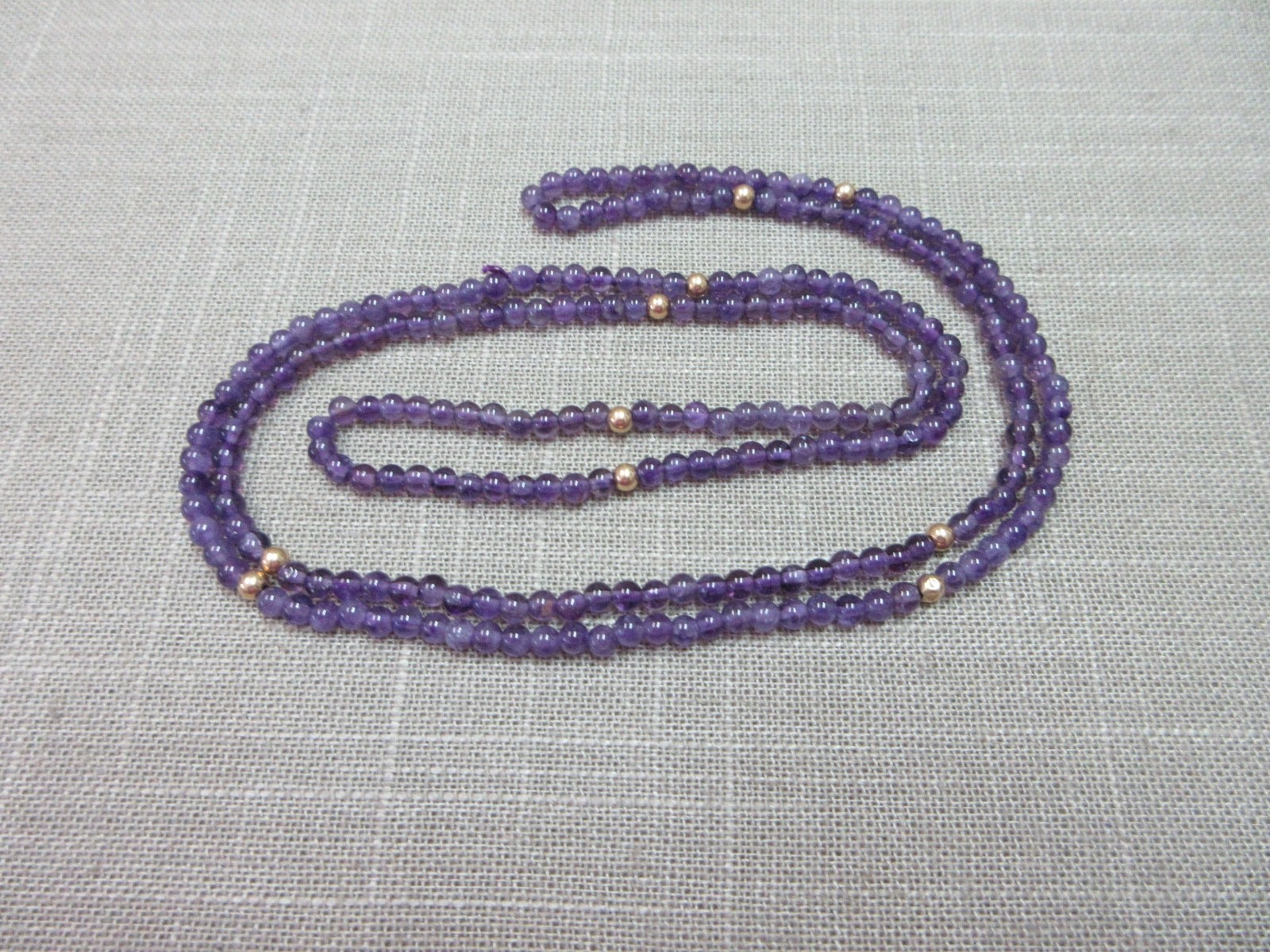 36″ 14k Y. Gold 3.8mm Beads 4mm Amethyst Beads Endless Necklace 21.37 Grams