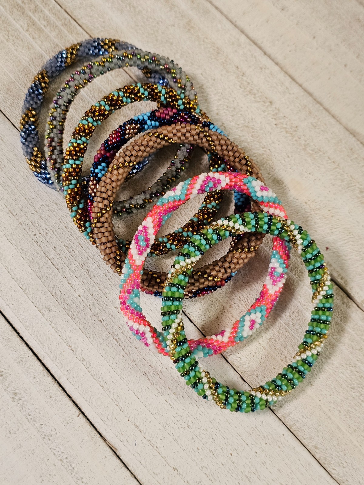 G14 7 PCs Nepal Beaded Bracelets Assortment Seed Bead 7″ Average Size FREE SHIP