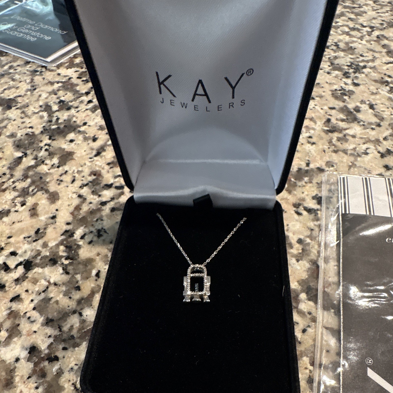 KAY Jewelers Silver Diamond Pendant Charm Necklace Cable Chain W/ Sapphires