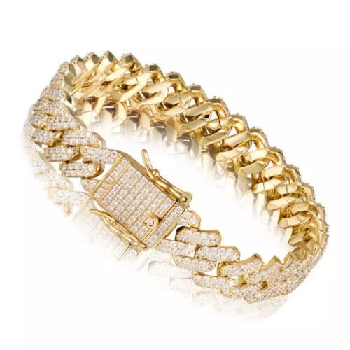 12mm Iced CZ Out Miami Cuban Link Chain 14k/White Gold Plated Stainless Steel
