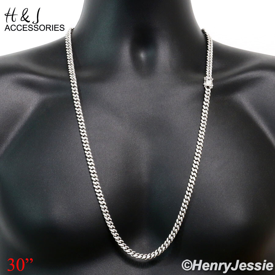 MEN 925 STERLING SILVER 18″-30″X6MM ICY BLING CZ MIAMI CUBAN CURB NECKLACE*SN19